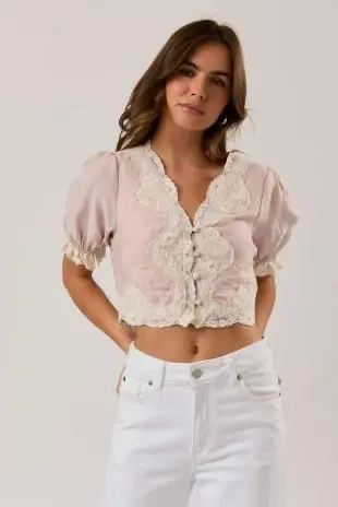 Blusa con Mangas con Encaje Rosa