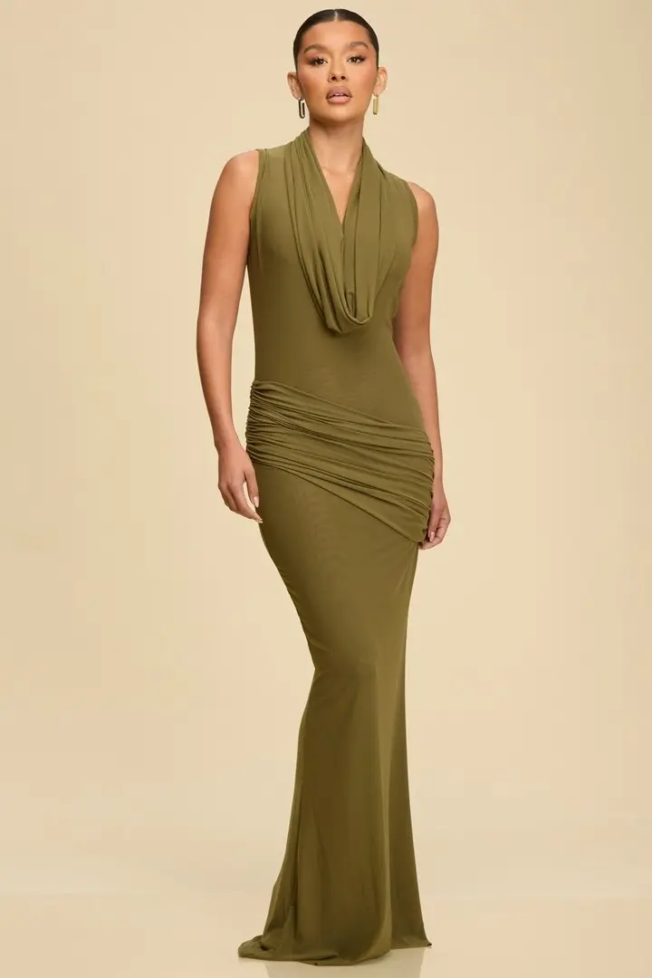 Vestido Largo Mesh Olivo
