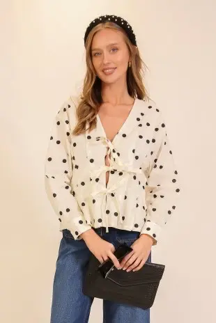 Blusa con Mangas Polkadots Blanca