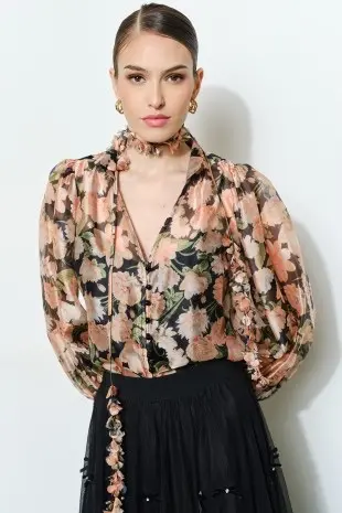 Blusa con mangas Flowy Anaranjada