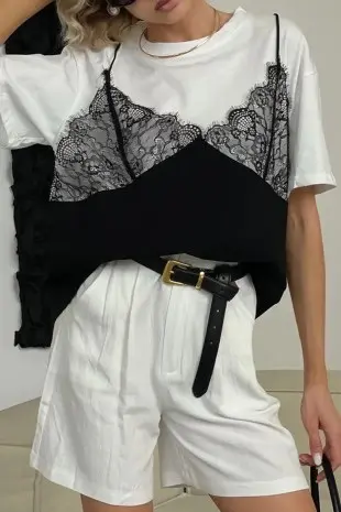 Blusa Lencera Blanco/Negro