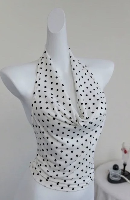 Blusa, Polkadots, Halter, Blanca