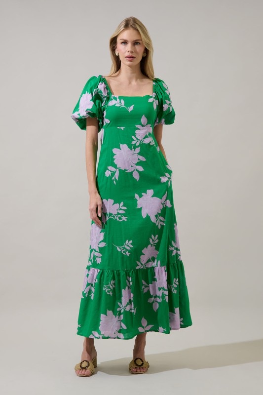 Vestido Midi Estampado Verde/Lila