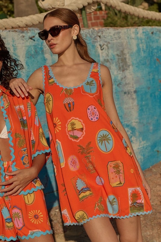 Vestido Corte A Naranja Estampado