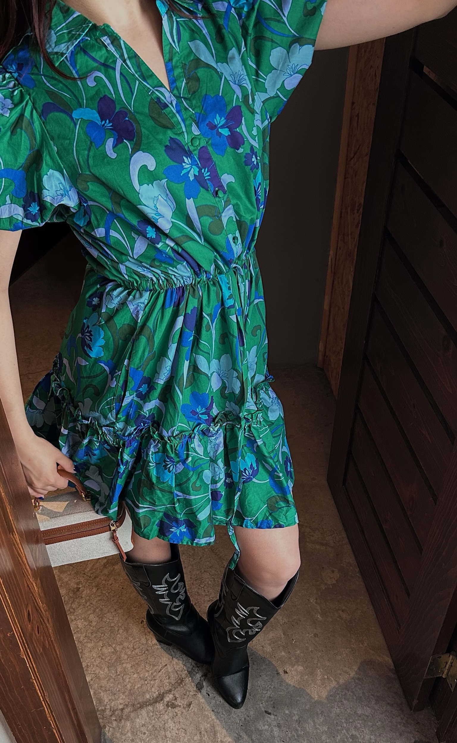 Vestido Corto Estampado Verde/Azul