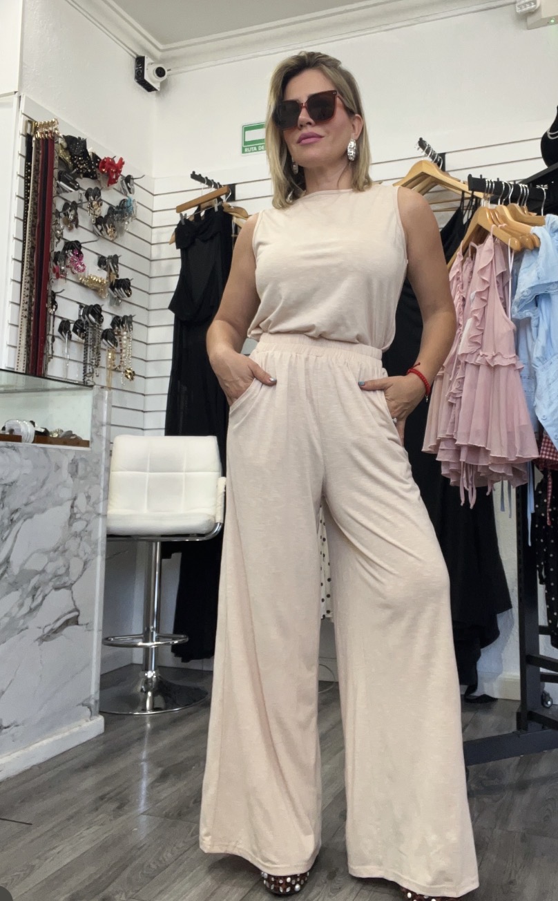 Set Blusa y Pantalon Tela Ligera Beige
