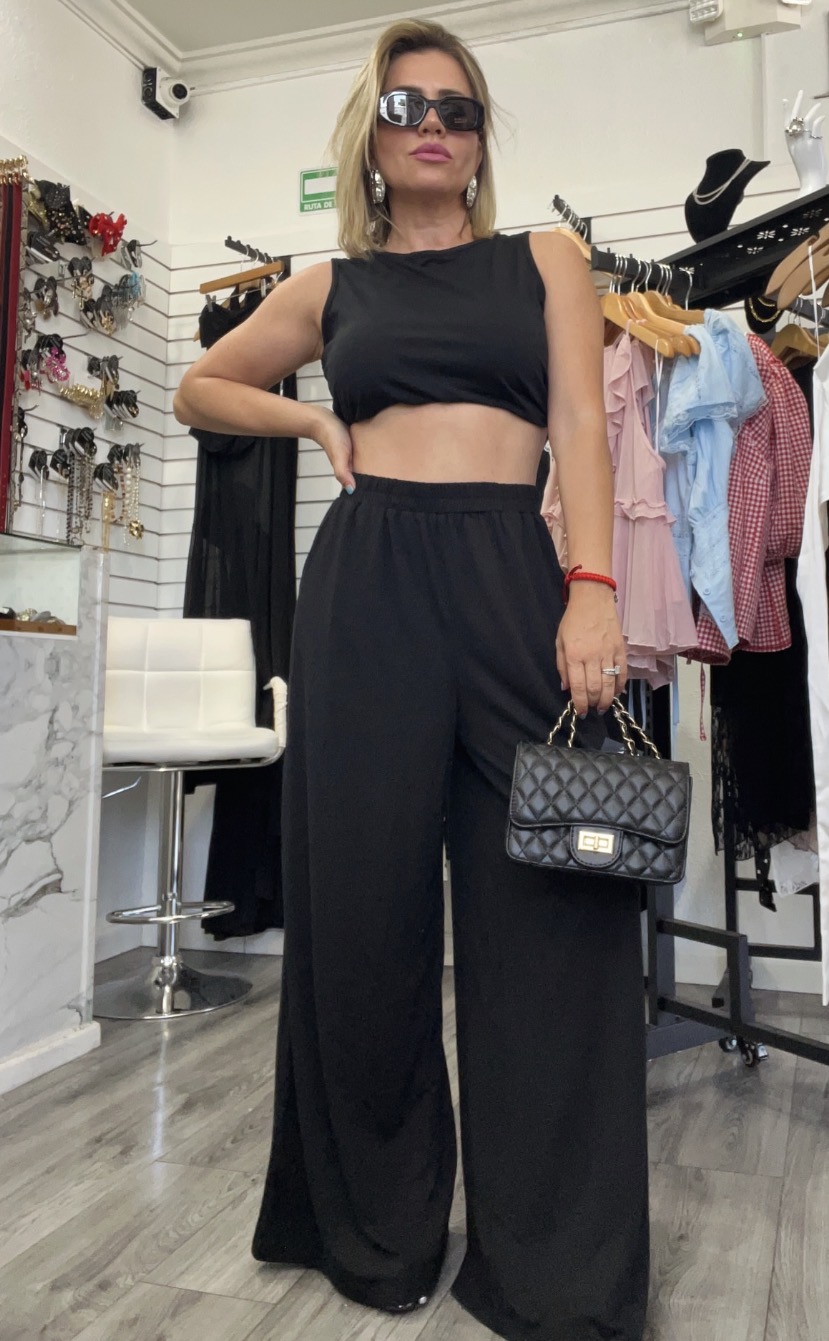 Set Blusa y Pantalon Tela Ligera Negro