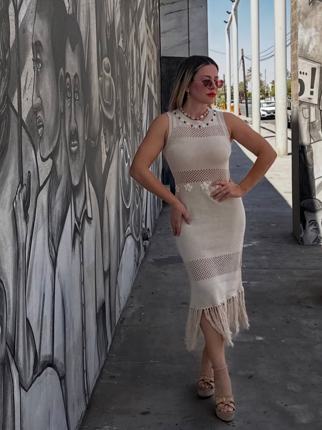 Vestido Tejido Playero Midi Beige