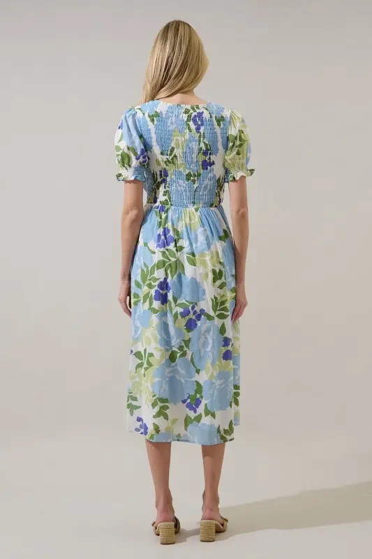 Vestido Midi Estampado Tonos Azules