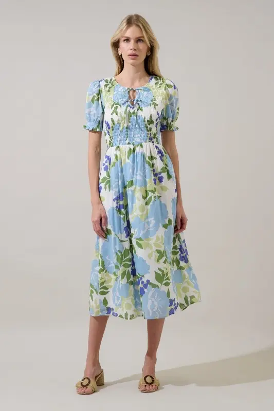 Vestido Midi Estampado Tonos Azules