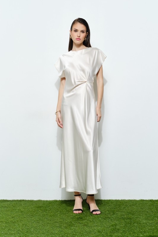 Vestido Midi de Satin Beige