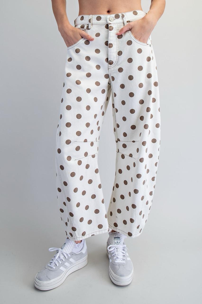 Pantalón Tiro Alto PolkaDots Beige