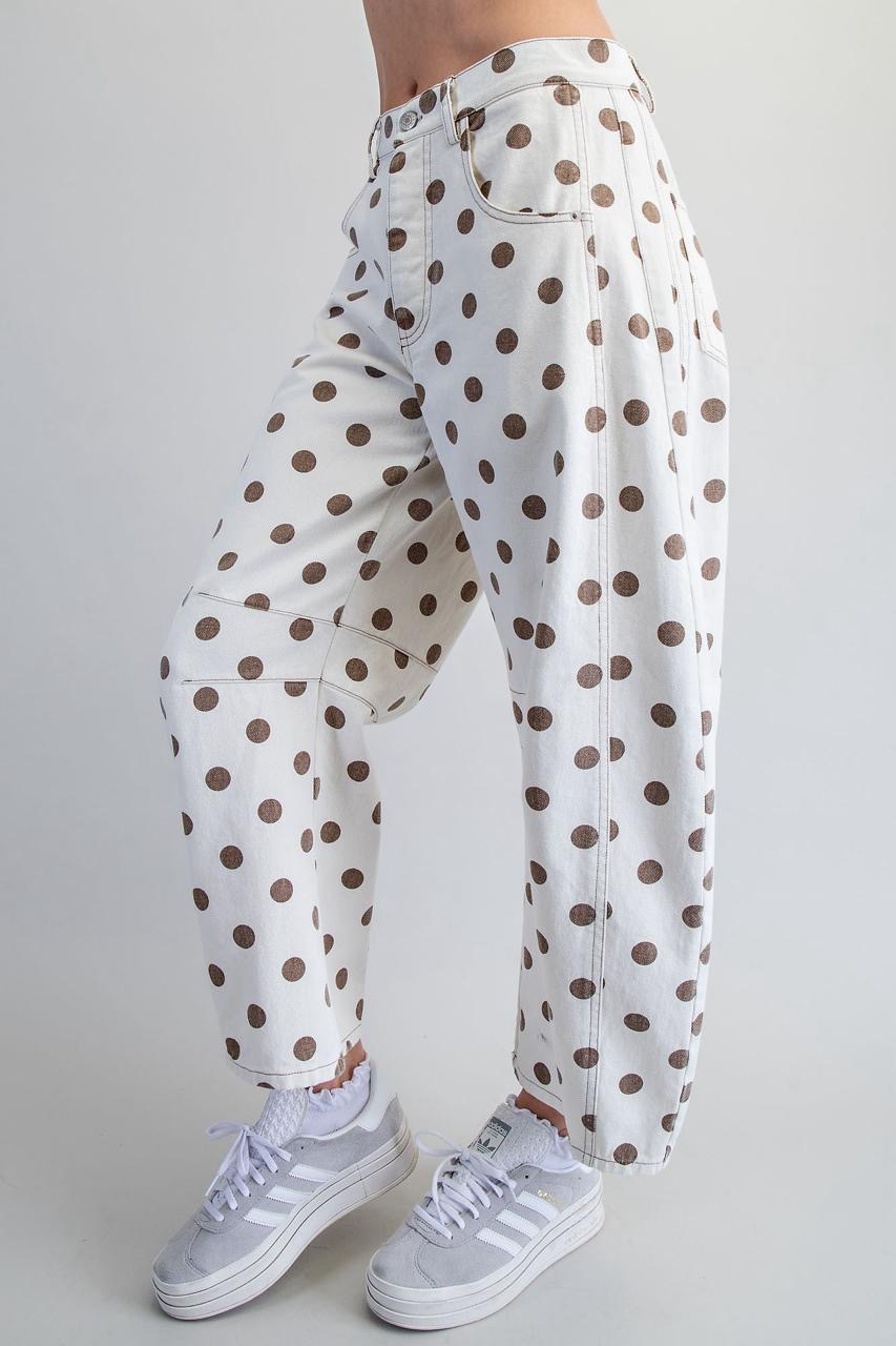 Pantalón Tiro Alto PolkaDots Beige