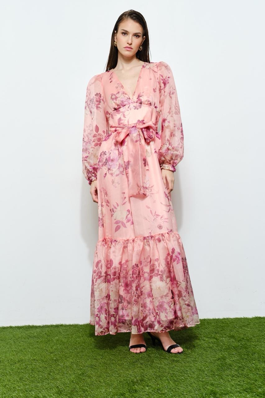 Vestido Rosa Flowy con Mangas