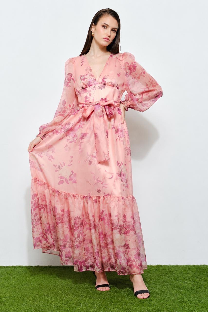 Vestido Rosa Flowy con Mangas