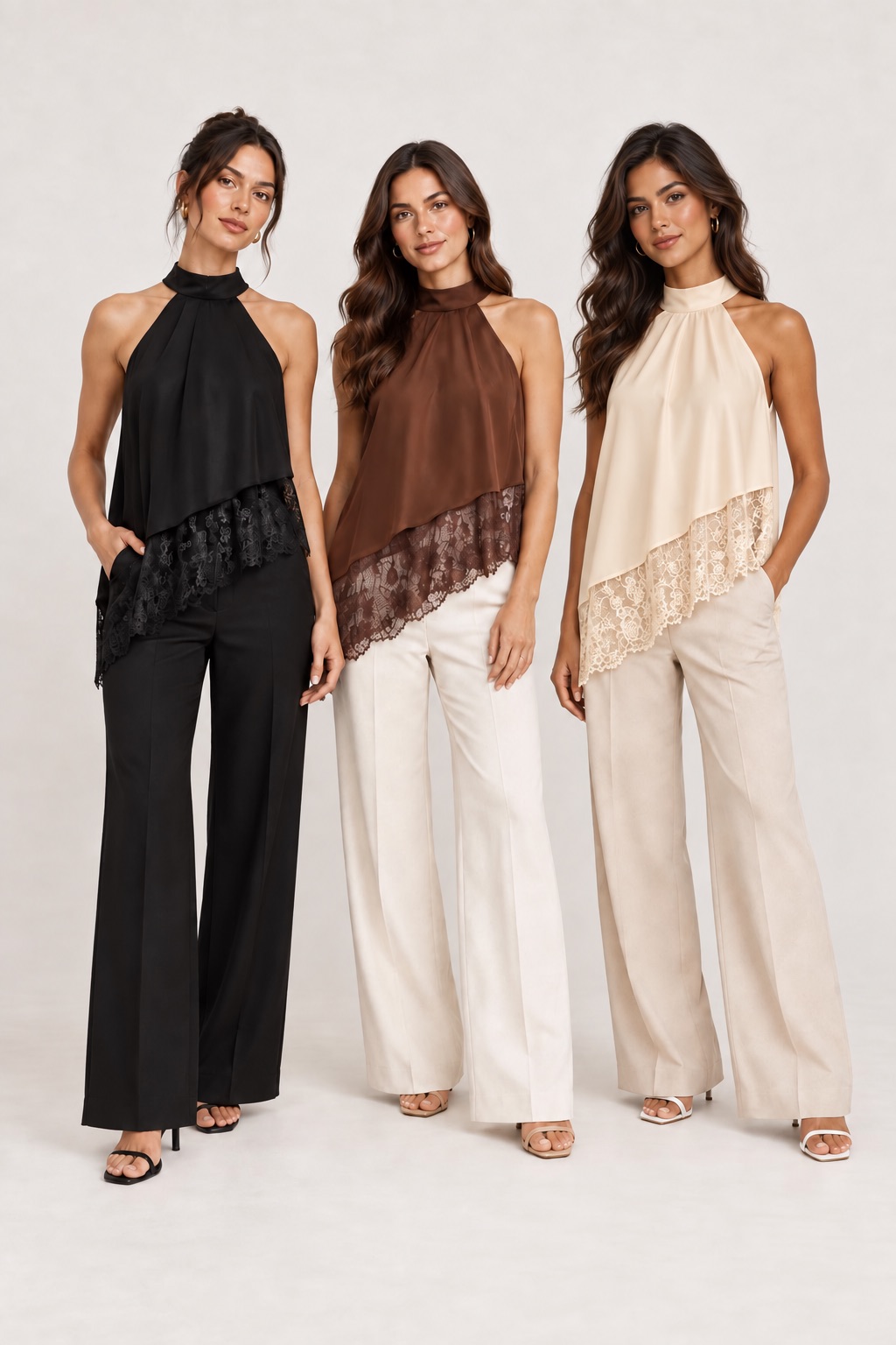 Blusa de Cuello Alto Lencera Cafe